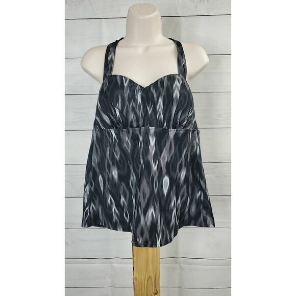 6R BLACK A375185 Denim & Co. Beach H-Back Tankini Top - Picture 2 of 2